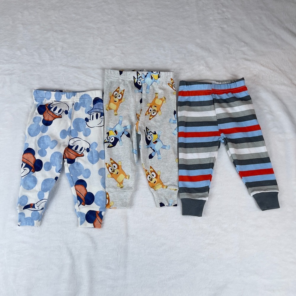 Mickey Lot of 3 Pajama Pants Toddler Boys 12M Multi Patterned Soft Touch Pull On